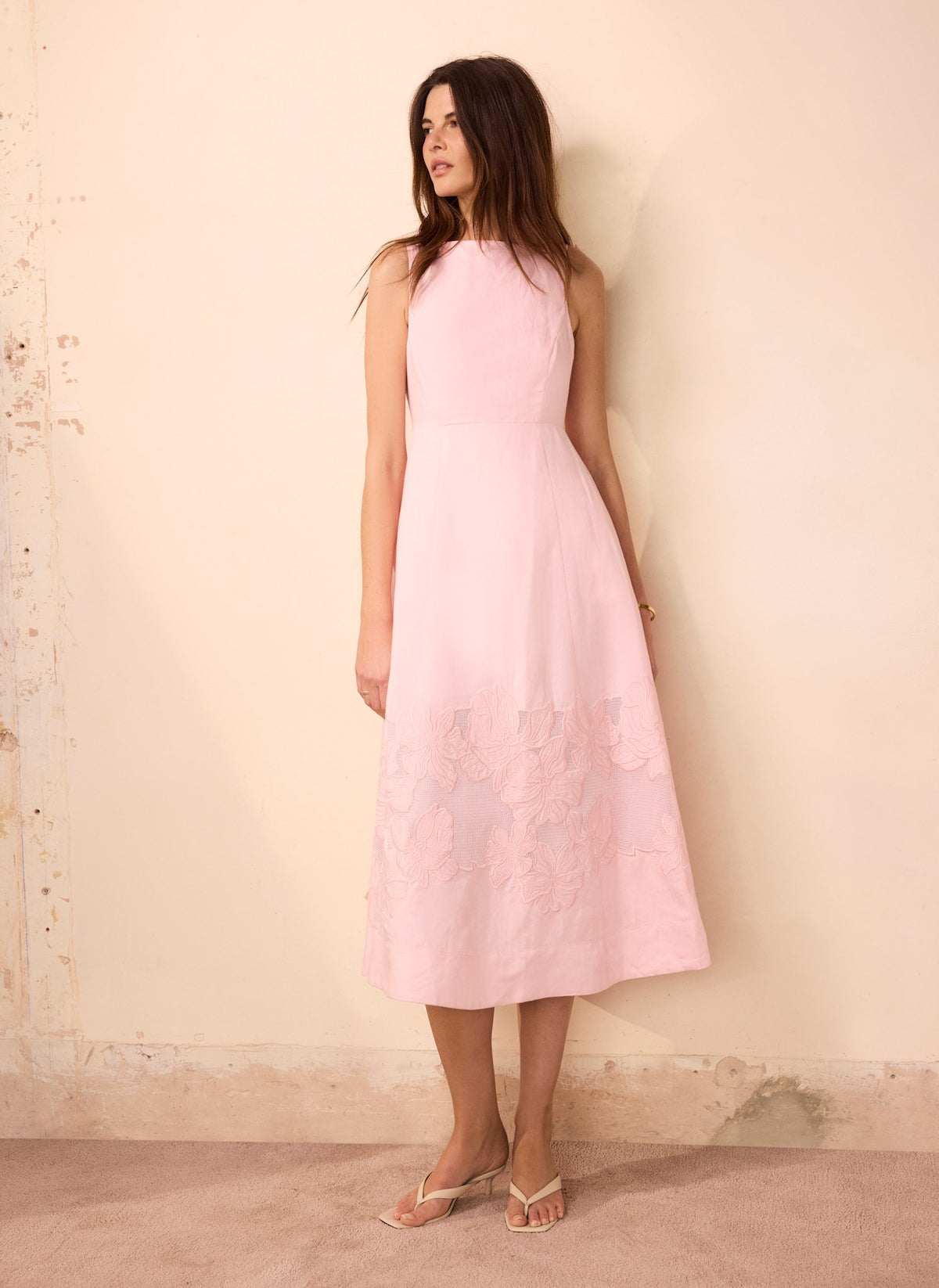 open lace back dress Allegra Lace Midi Dress - Pink main image 0