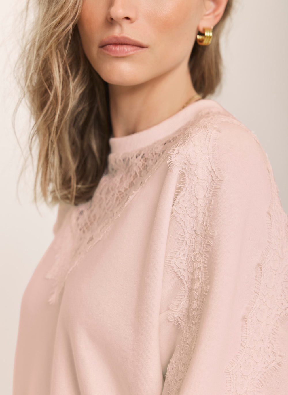 Pink Lace Detail Sweatshirt
