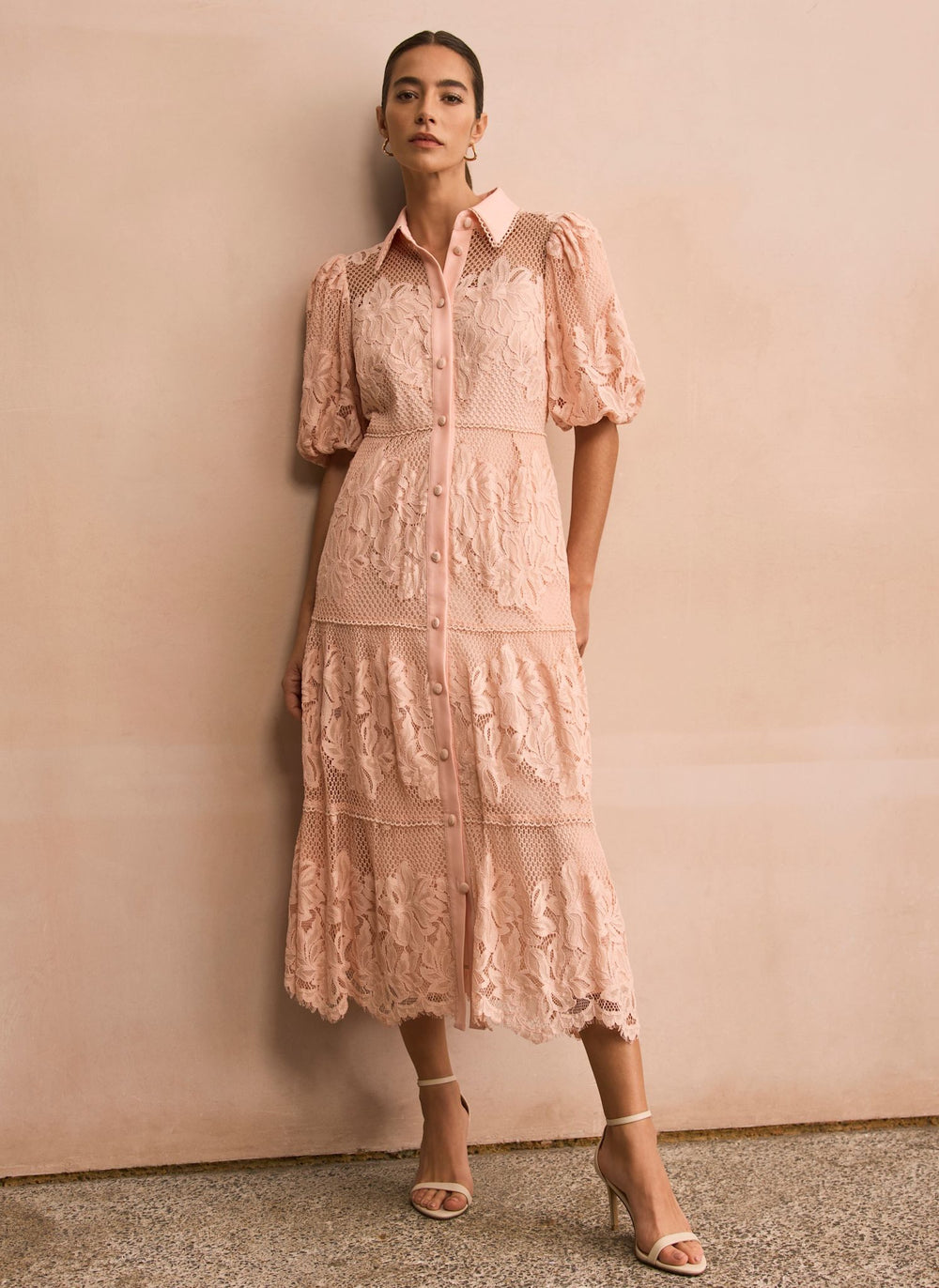 chinese dress ladies Pink Lace Midi Shirt Dress – Mint Velvet