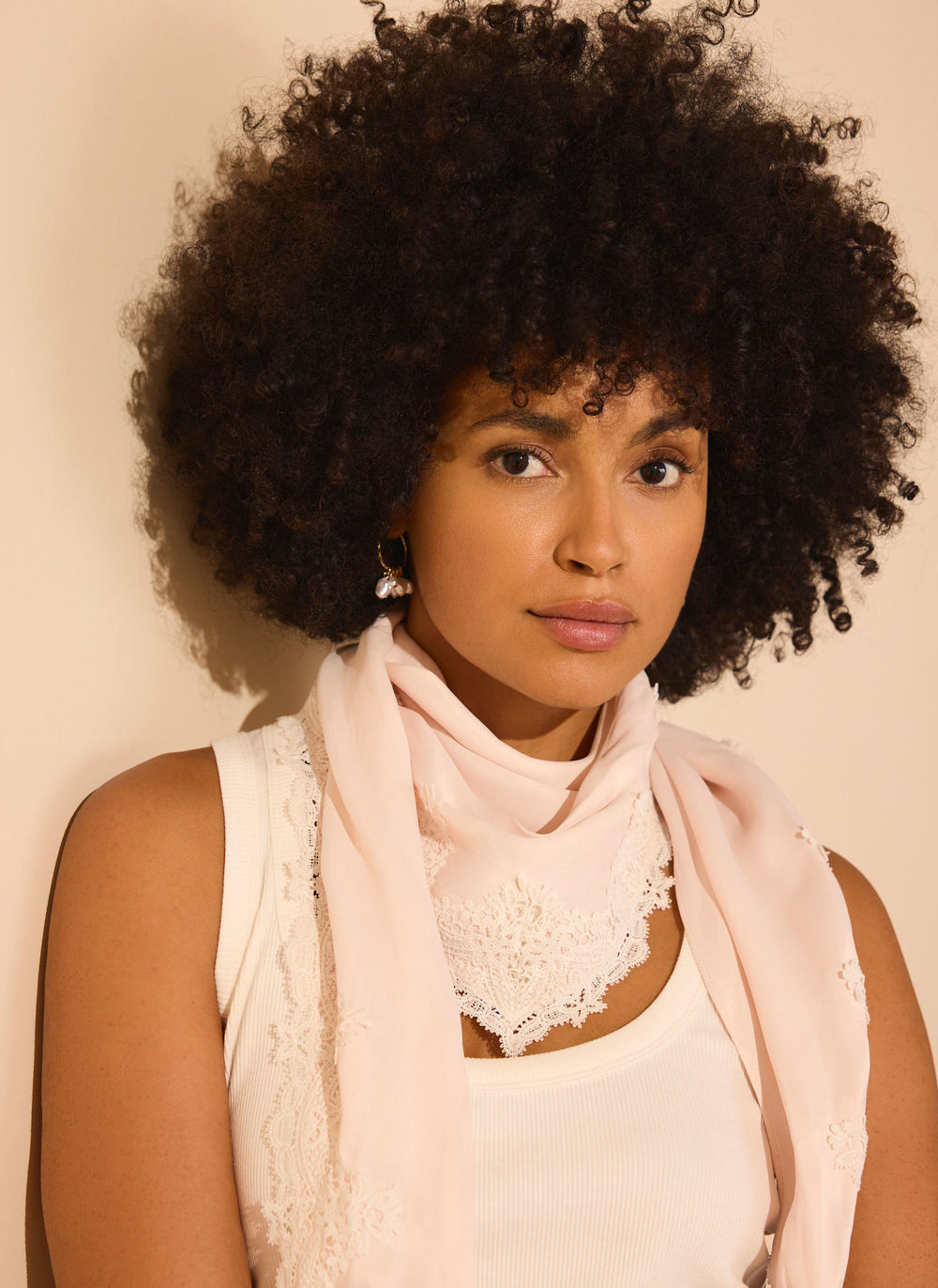 Pink Lace Trim Scarf