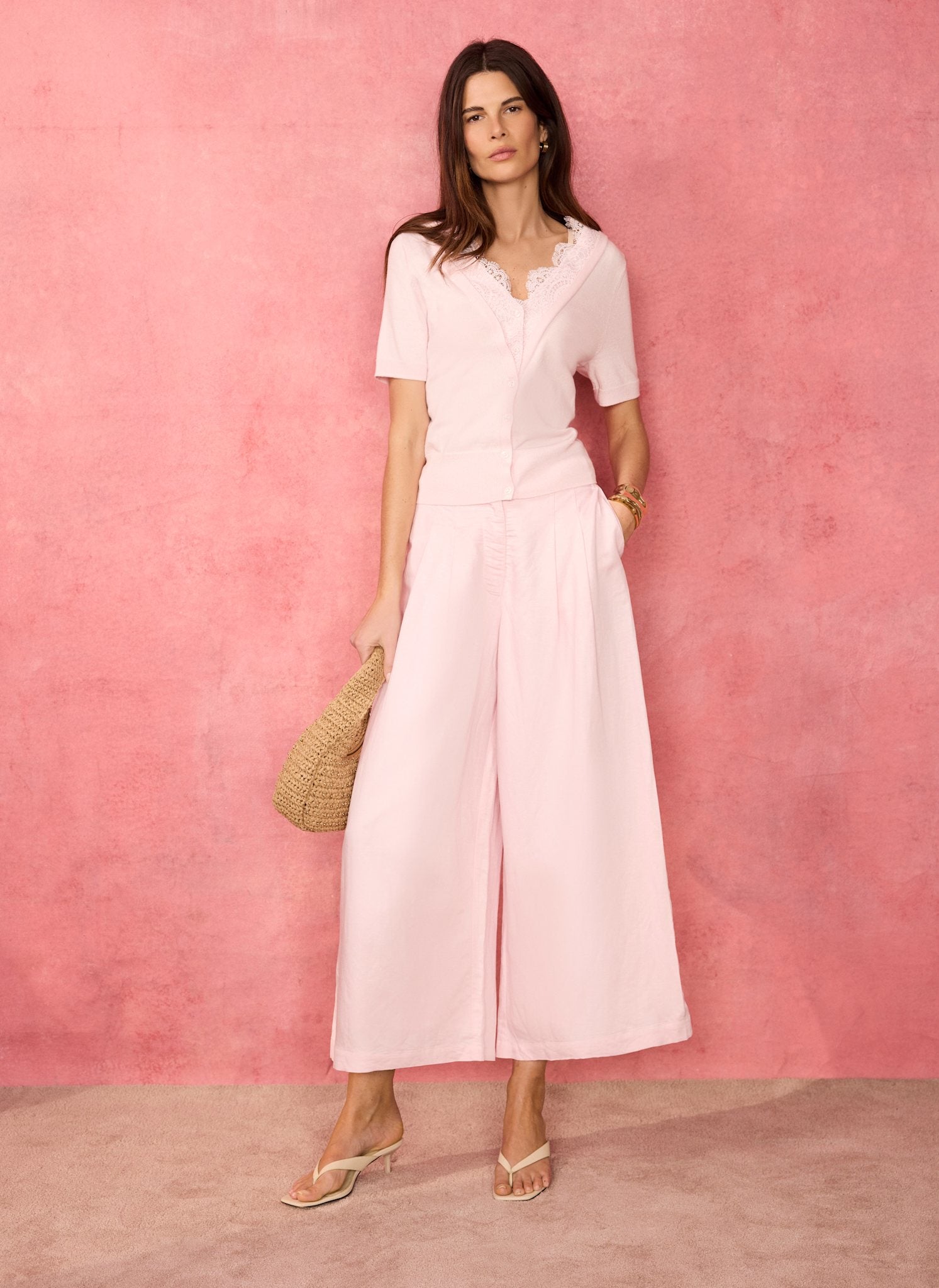 Pink Linen Blend Cropped Trousers – Mint Velvet