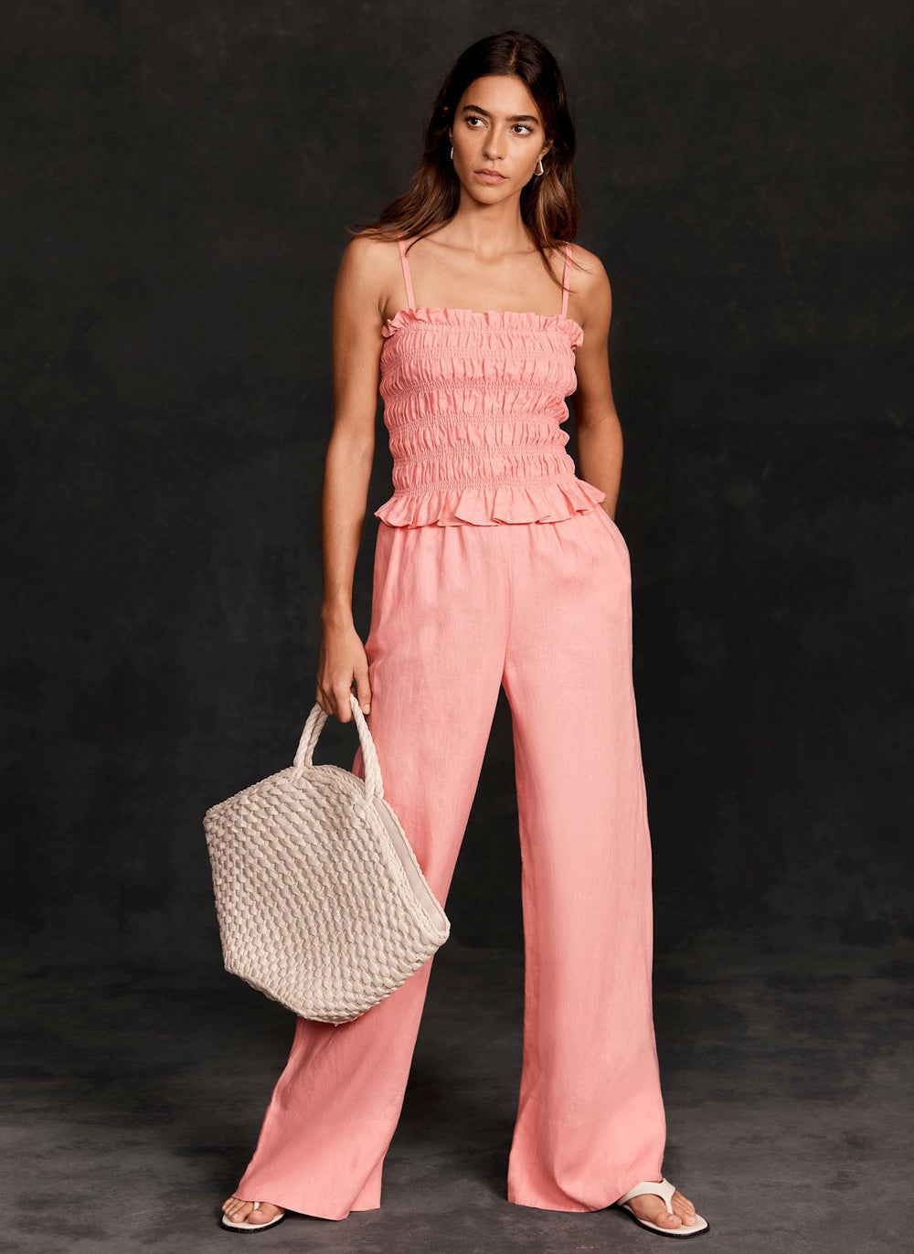 Pink Linen Wide Leg Trousers