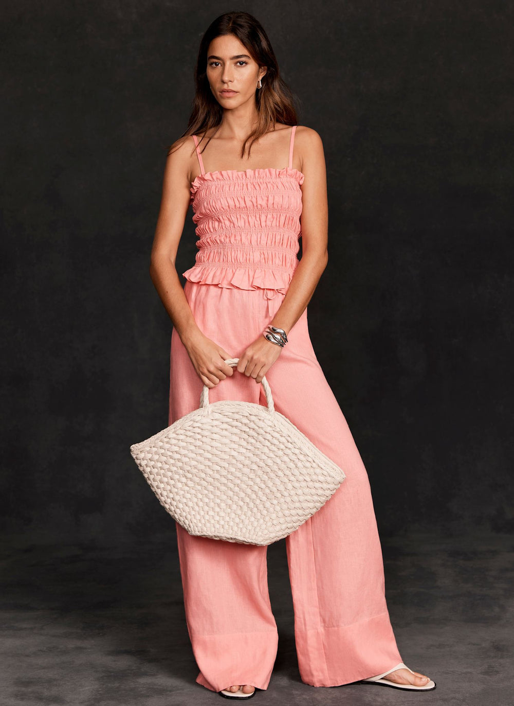Pink Linen Wide Leg Trousers