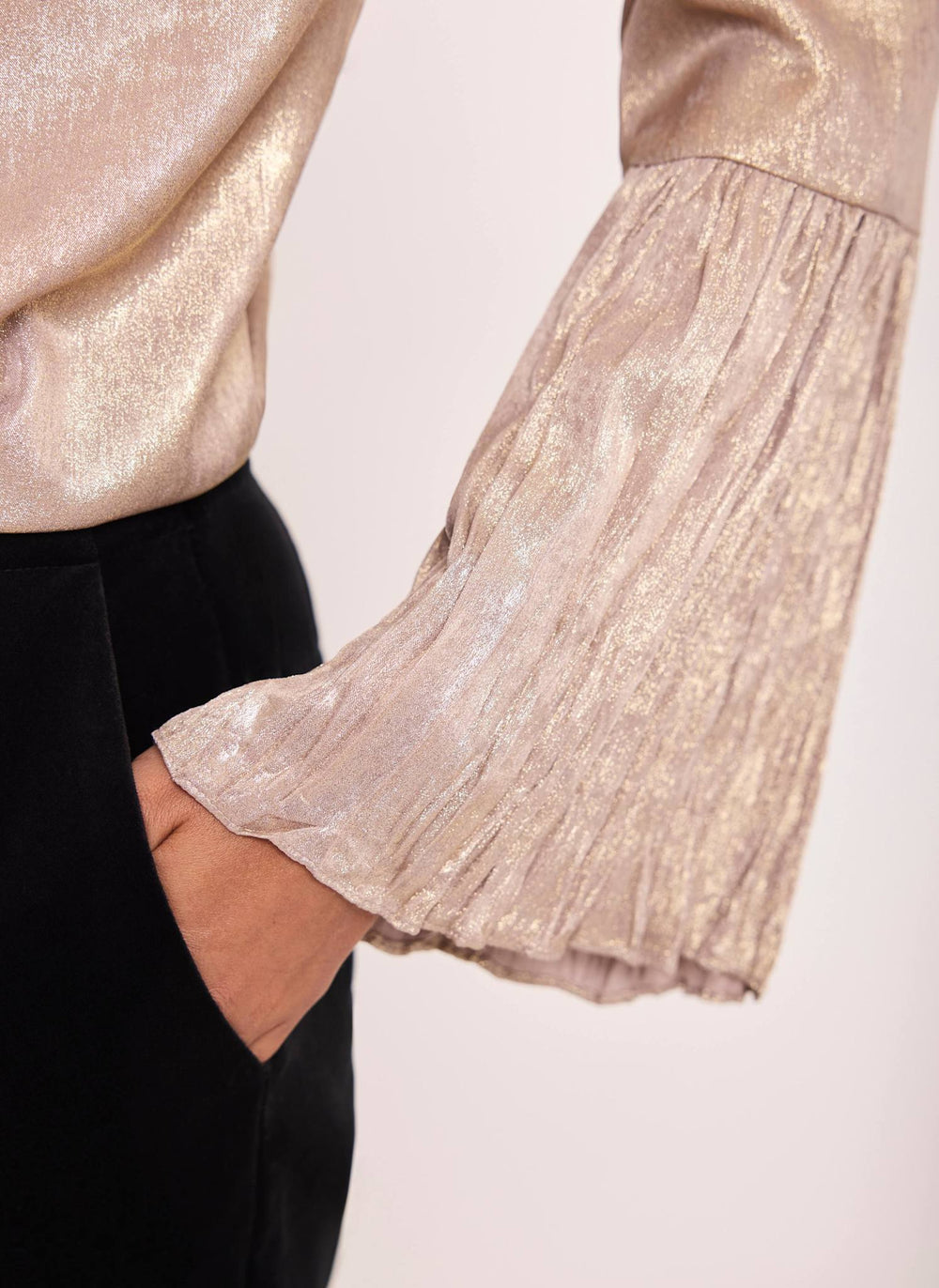 Light Pink Metallic Ruffle Pussybow Blouse