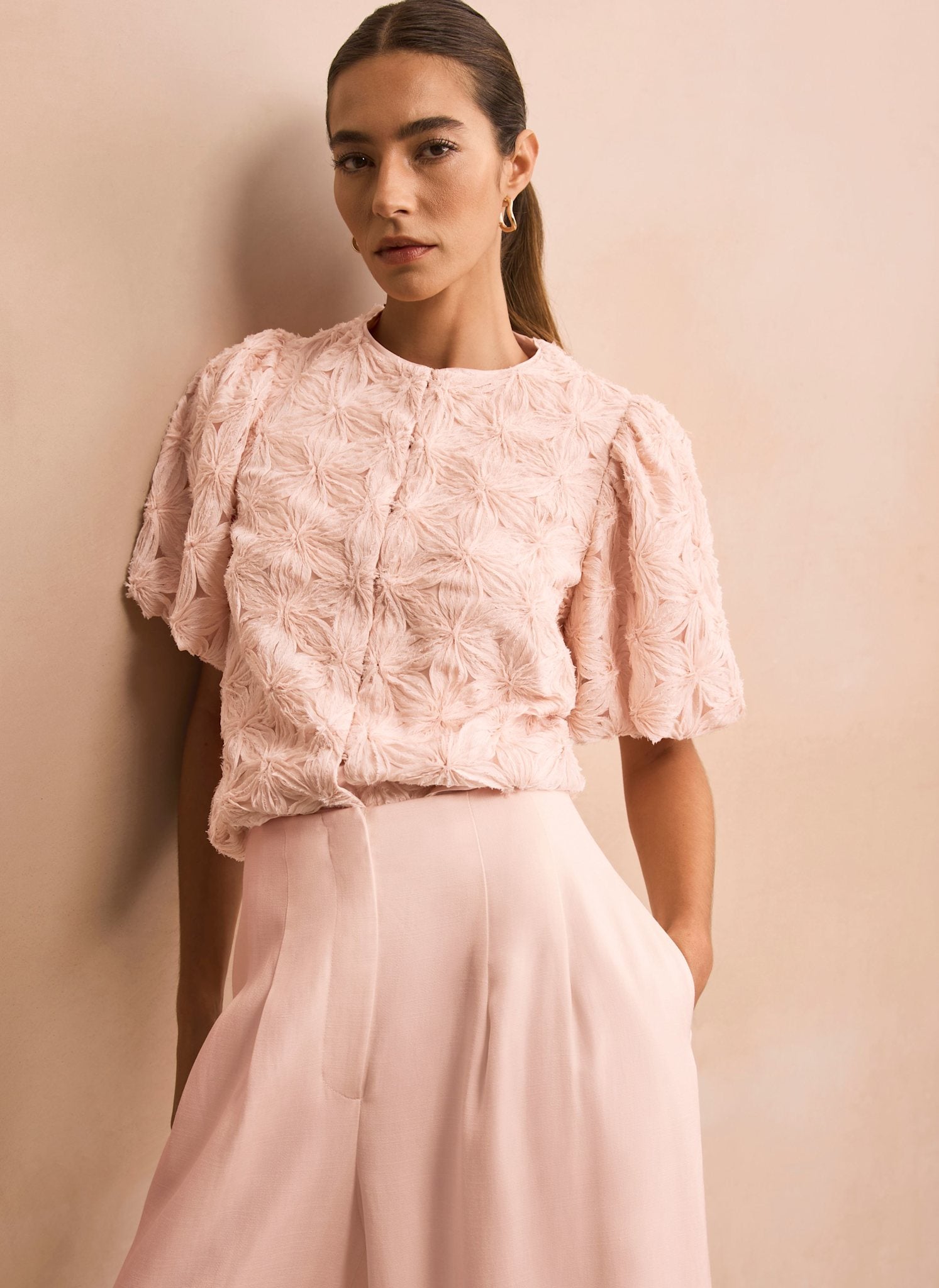 Pink Textured Puff Sleeve Blouse – Mint Velvet