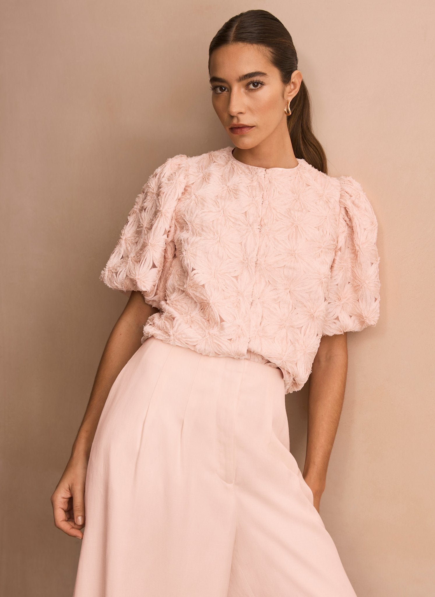 Pink Textured Puff Sleeve Blouse – Mint Velvet