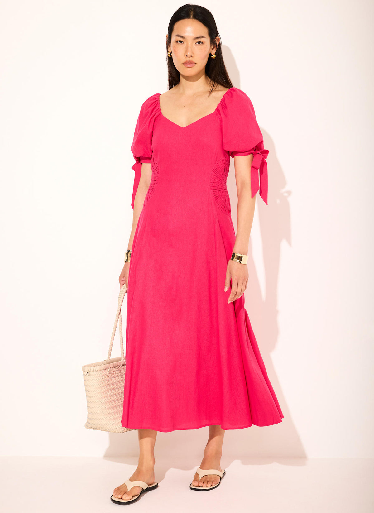 knee length dresses for ladies Linen Pink Midi Dress – Francis + Fern