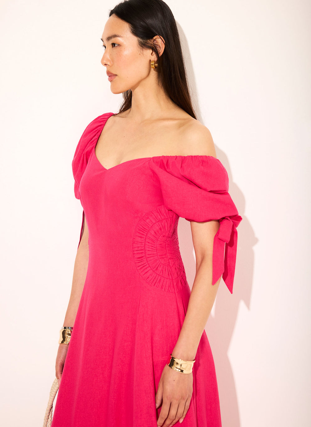 Pink Linen Blend Tie Detail Maxi Dress  Mint Velvet
