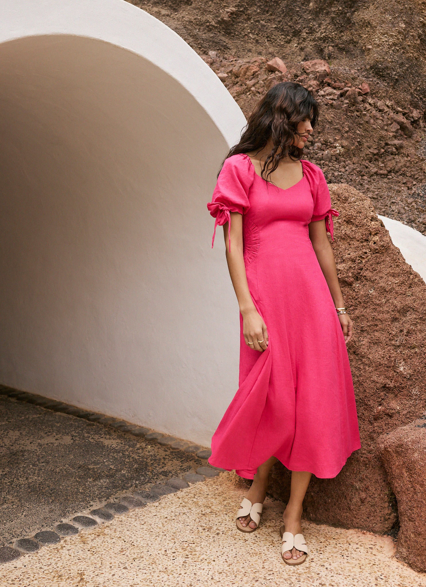 Pink Linen Blend Tie Detail Maxi Dress – Mint Velvet