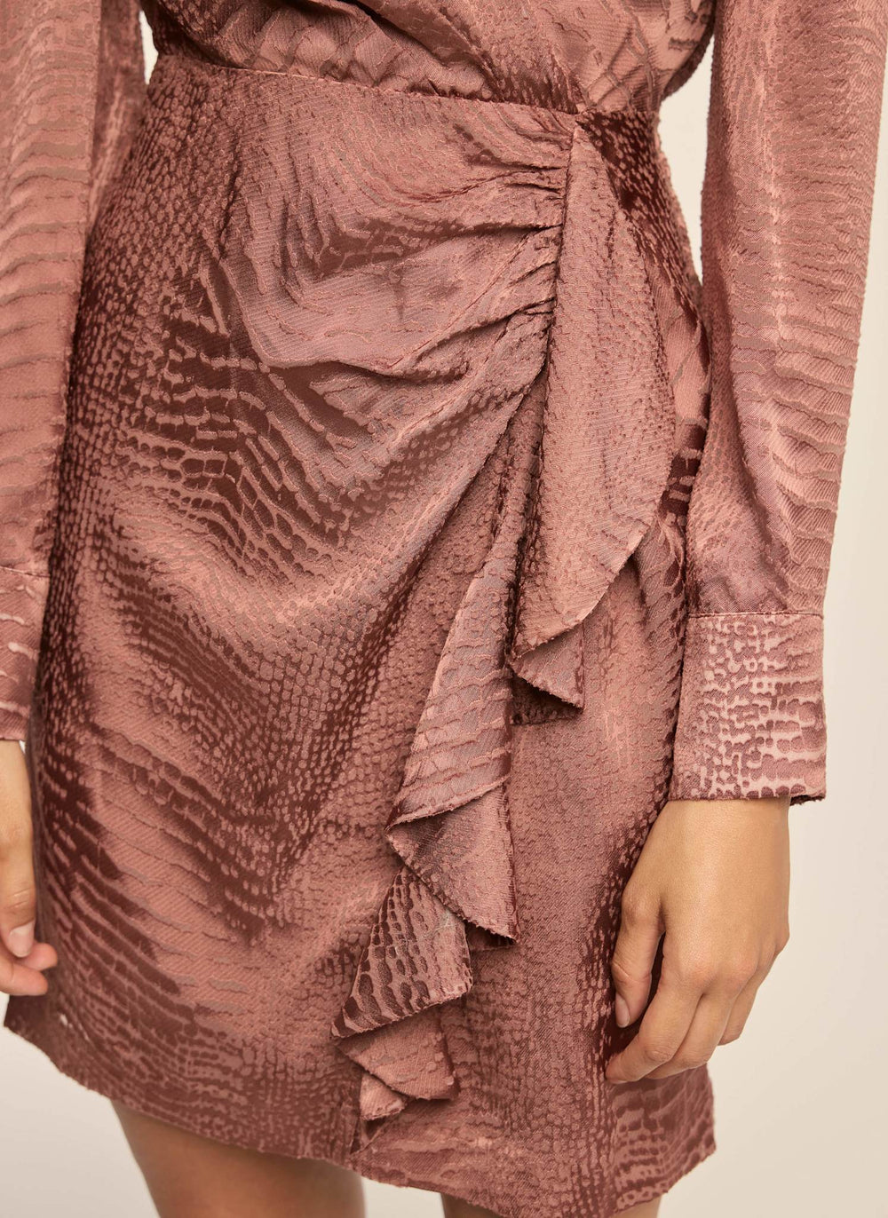 Pink Satin Animal Print Wrap Mini Dress