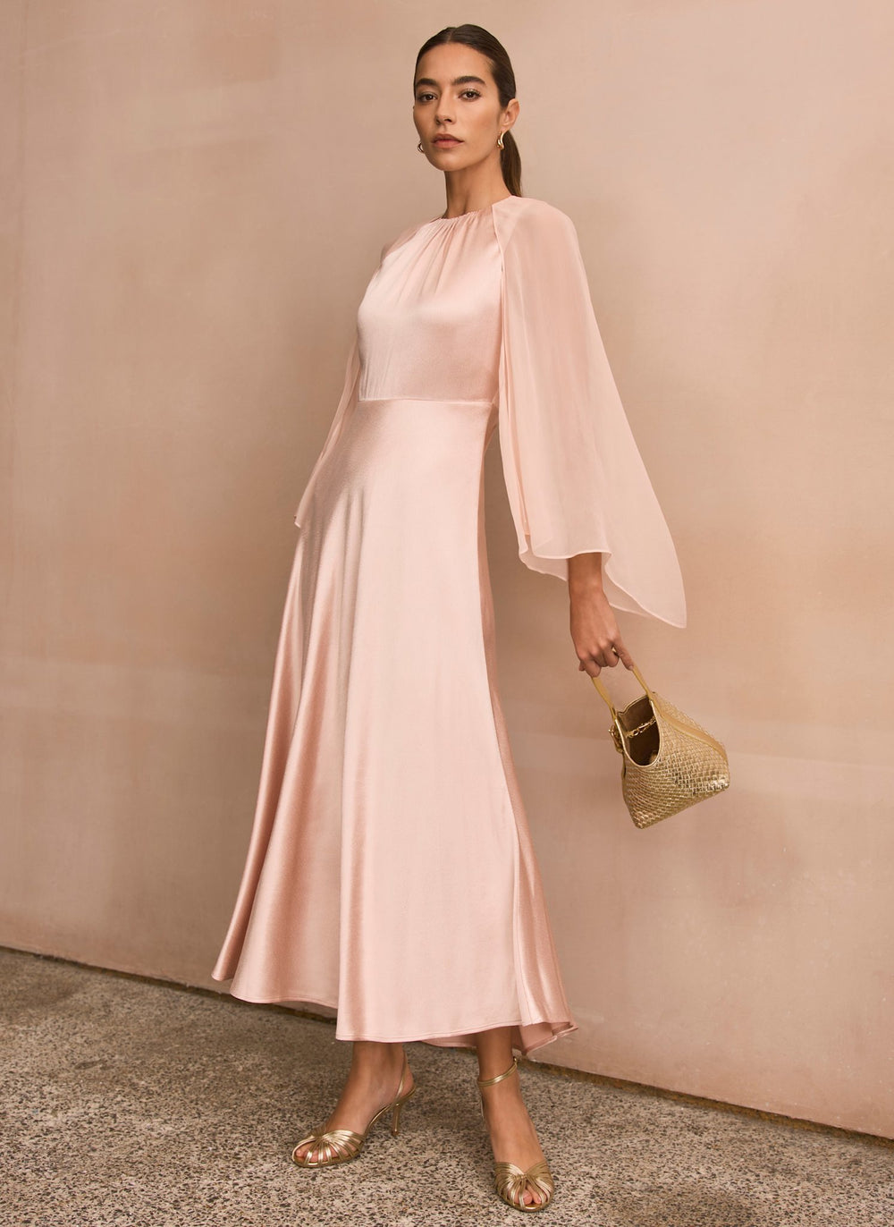 Pink Satin Cape Maxi Dress – Mint Velvet