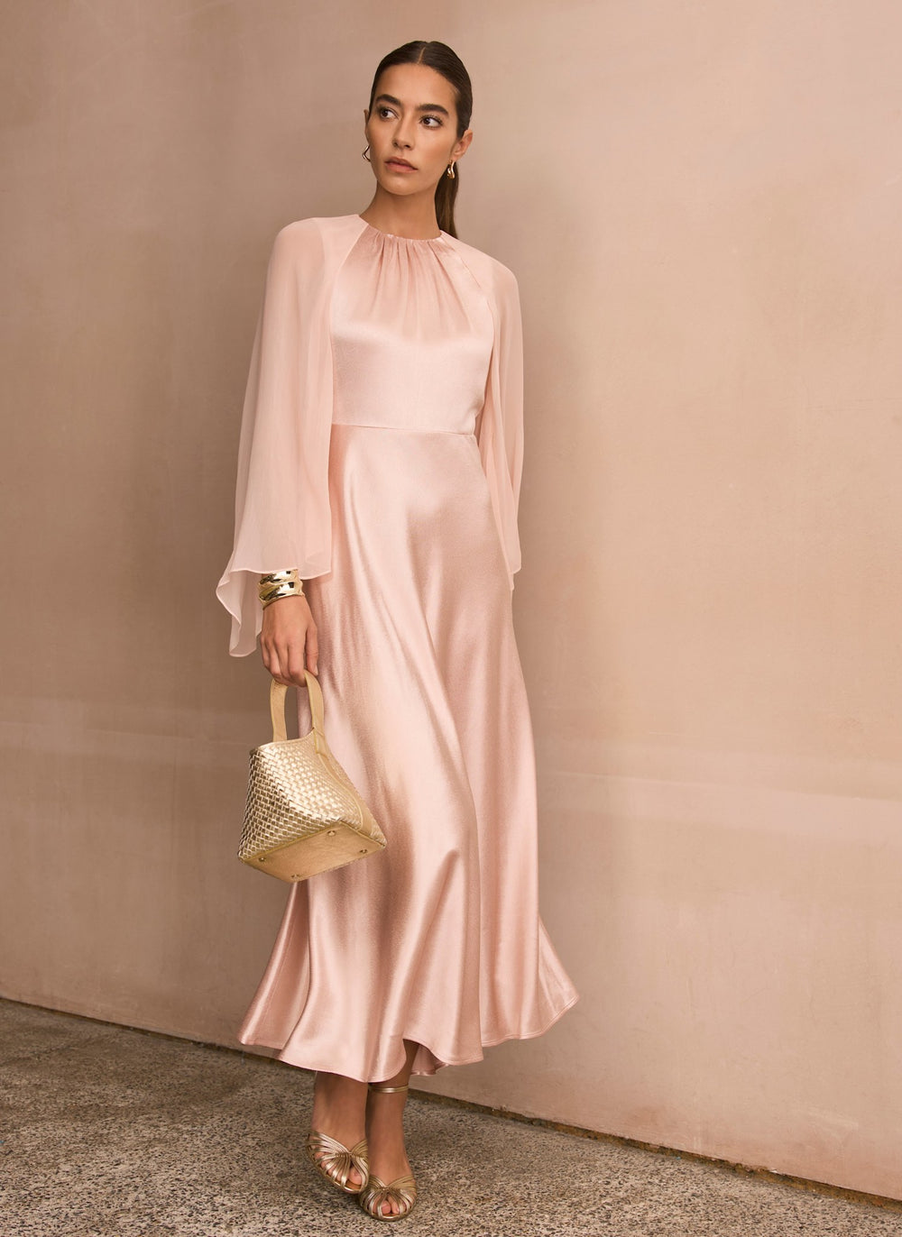 Pink Satin Cape Maxi Dress  Mint Velvet