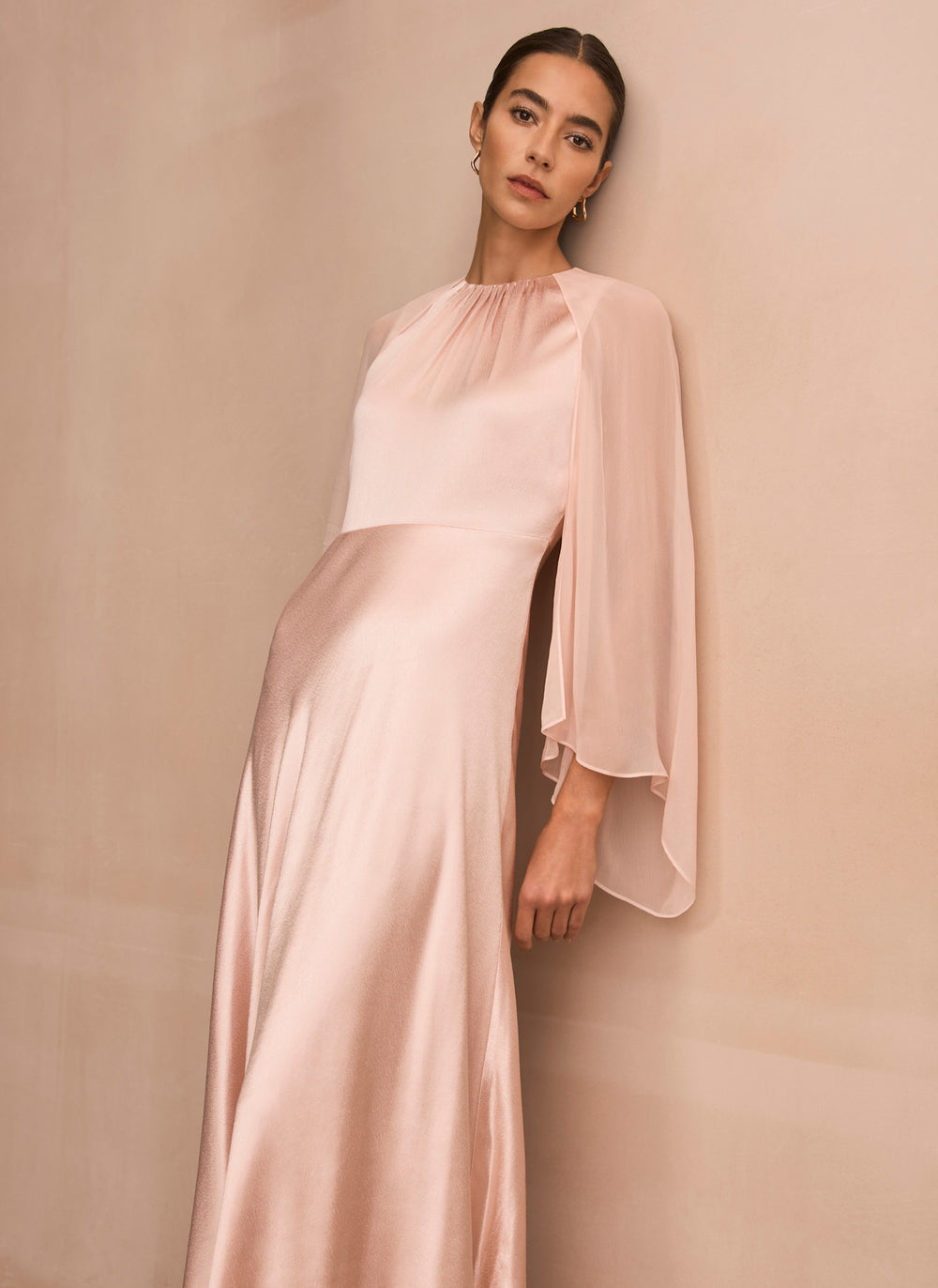 open lace back dress Pink Satin Cape Maxi Dress – Mint Velvet