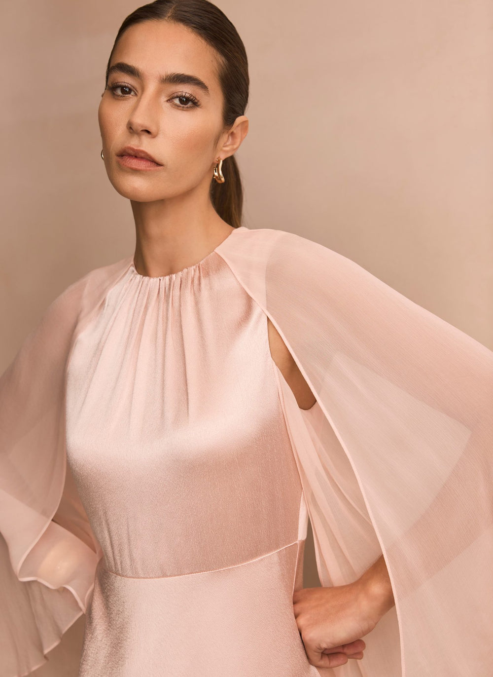strapless open back dress Pink Satin Cape Maxi Dress – Mint Velvet