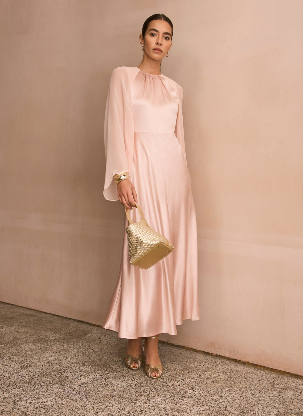 Pink Satin Cape Maxi Dress – Mint Velvet