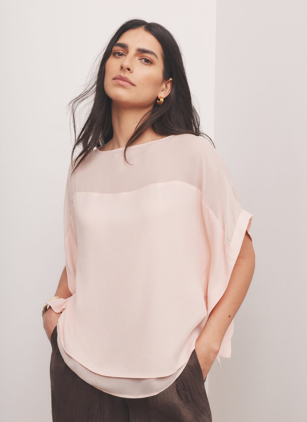 Pink Sheer Panel Top