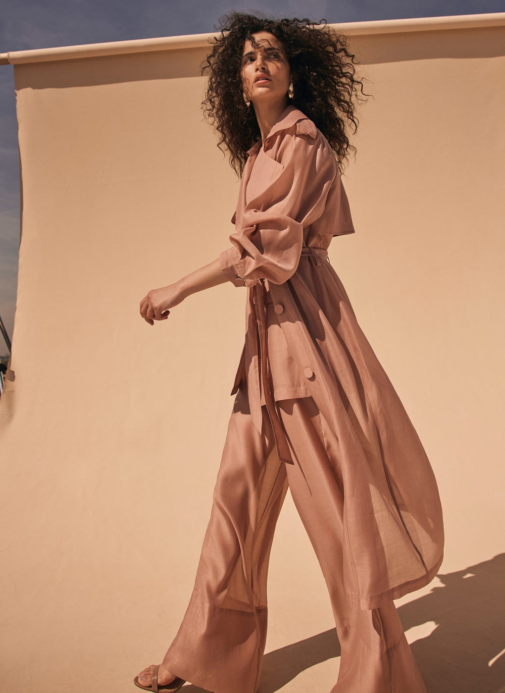 Pink Sheer Organza Trench Coat