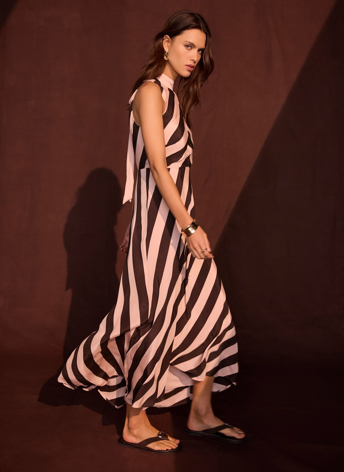 Mint Velvet Pink & Brown Striped Halter Maxi Dress | Size 12 | Brown | Sleeveless | High Neck Mint Velvet Pink & Brown Striped Halter Maxi Dress | Size 12 | Brown | Sleeveless | High Neck