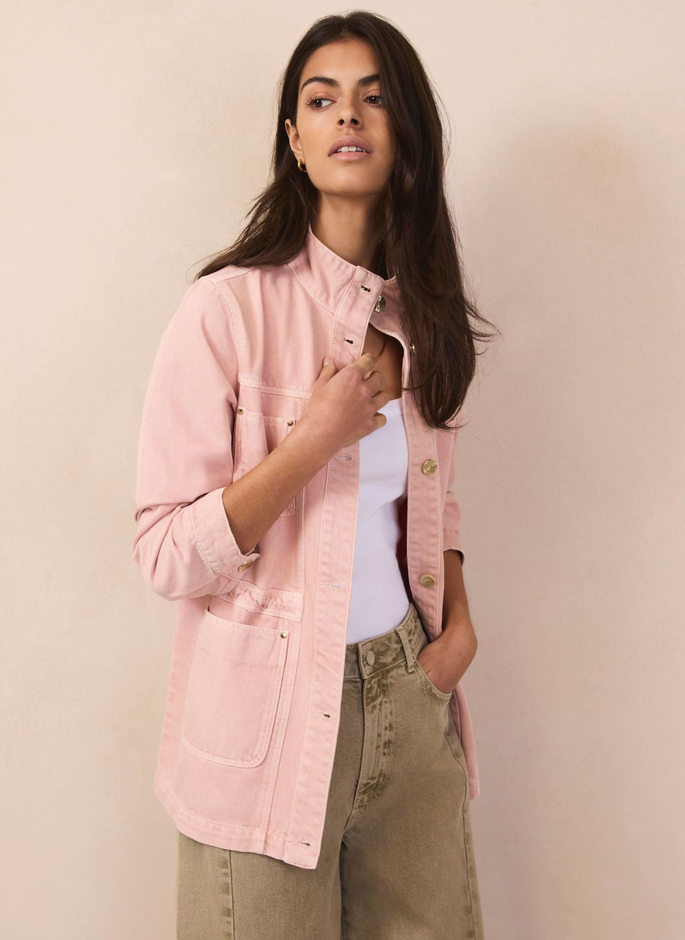 Pink Cotton Utility Denim Shacket