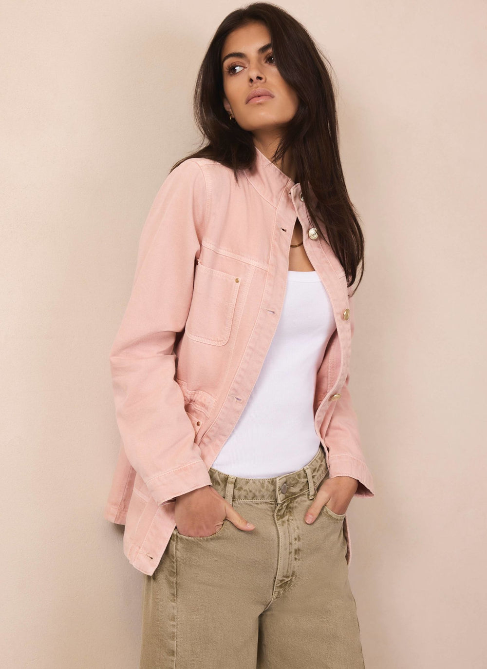 Pink Cotton Utility Denim Shacket