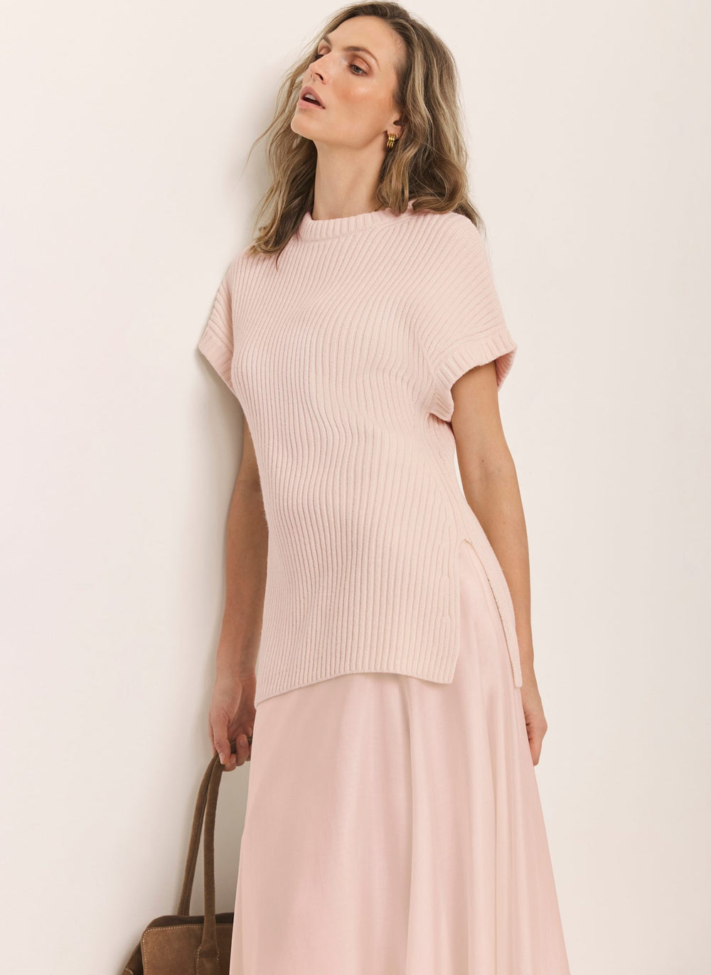 Pink Wool Blend Longline Knit Top