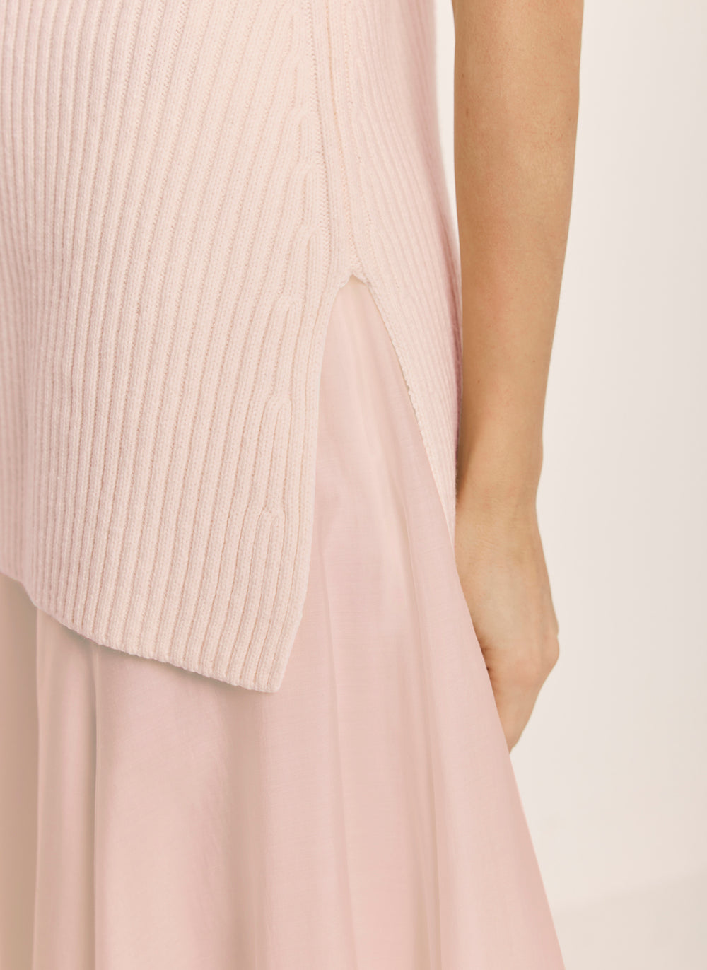 Pink Wool Blend Longline Knit Top