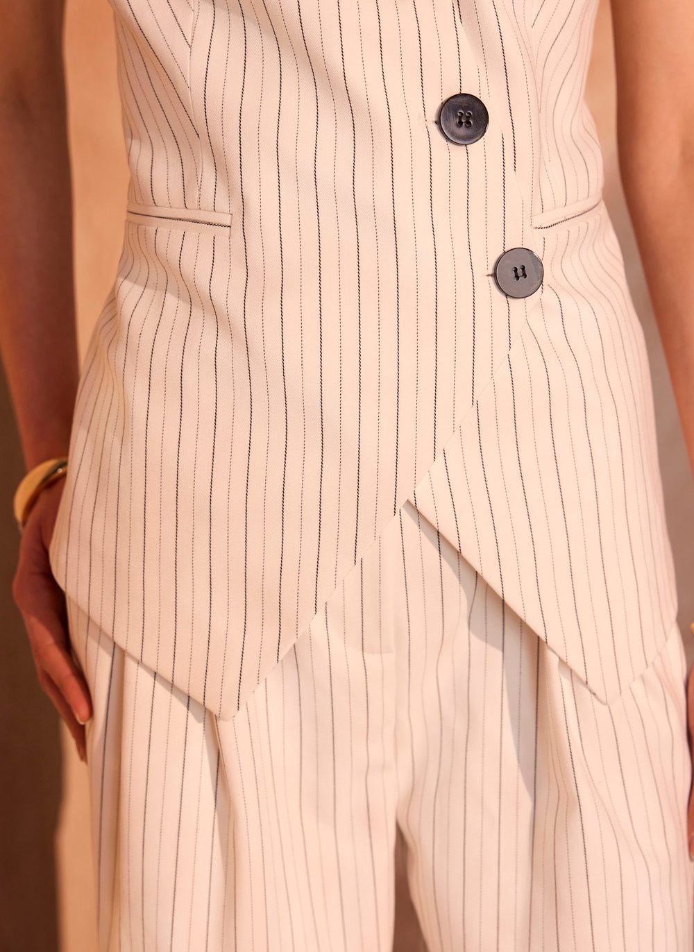 White Pinstripe Wide Leg Trousers