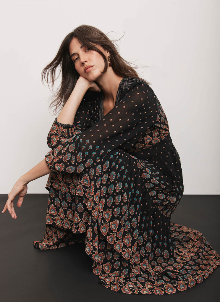 Black Boho Print Maxi Dress – Mint Velvet