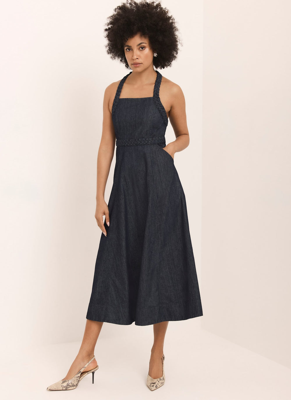 knee length dresses for ladies Pleated Halter Midi Dress – Elie Tahari main image 1