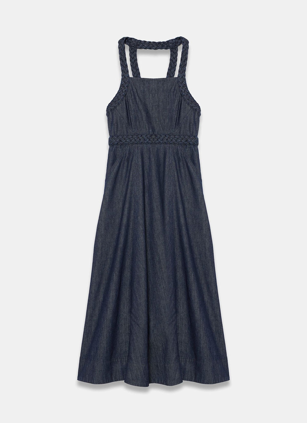 slim fit dress slacks Womens Mint Velvet Blue Denim Halter Midi Dress US 2