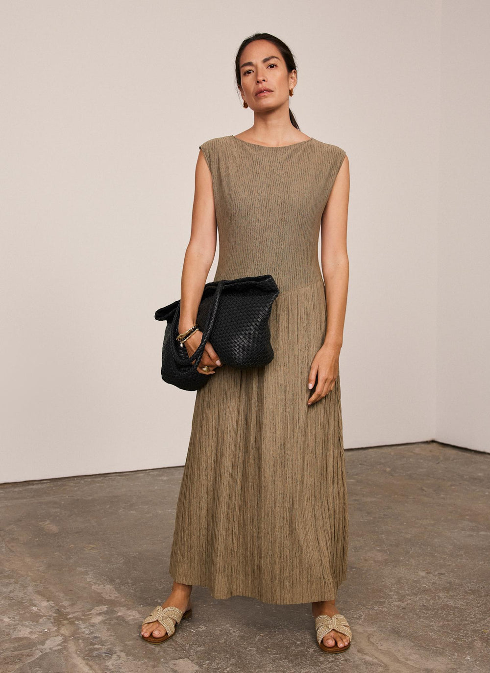 Khaki Jersey Asymmetric Maxi Dress