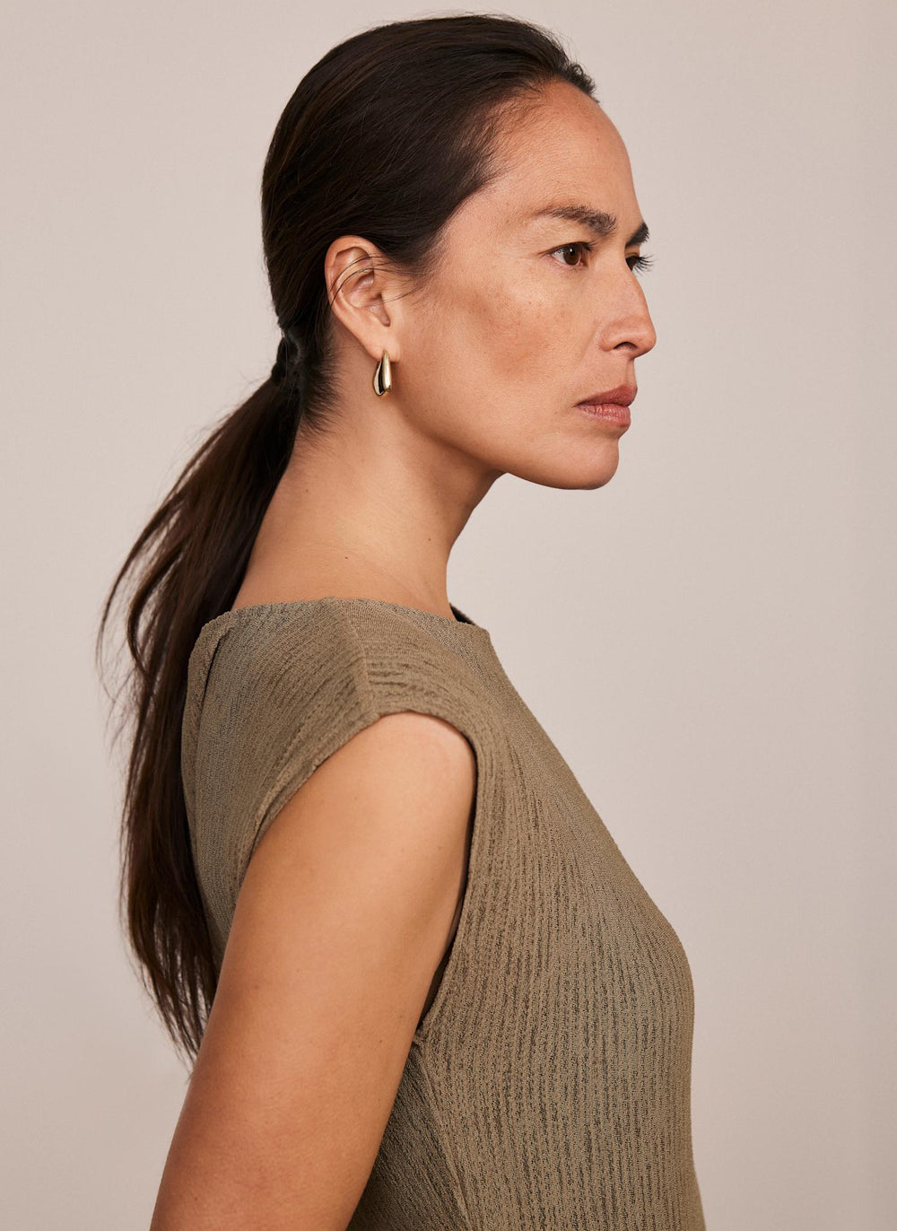 Khaki Jersey Asymmetric Maxi Dress