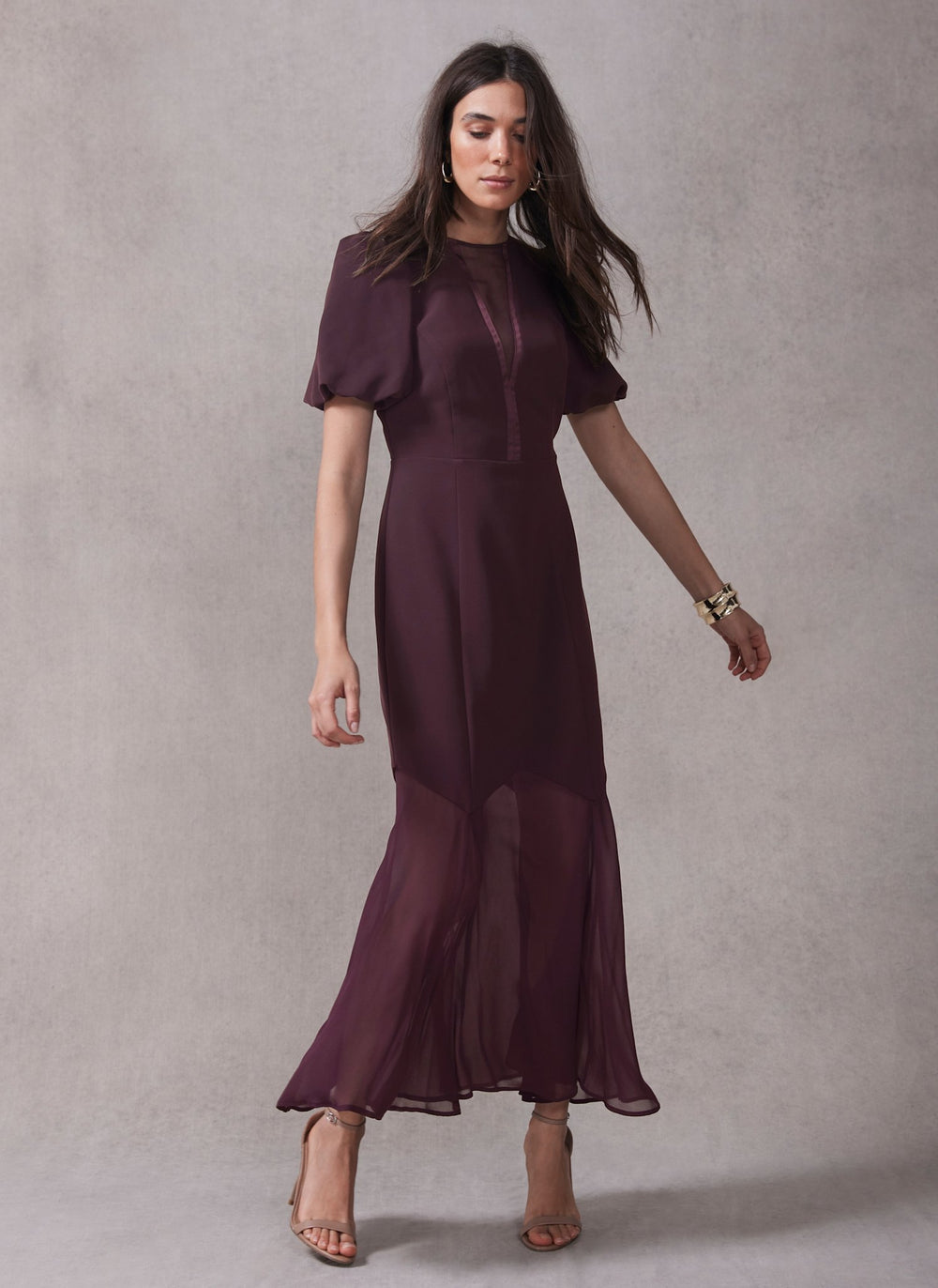 Burgundy Sheer Detail Maxi Dress