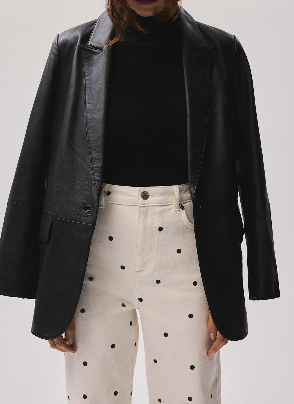 Cream Polka Dot Wide Jeans