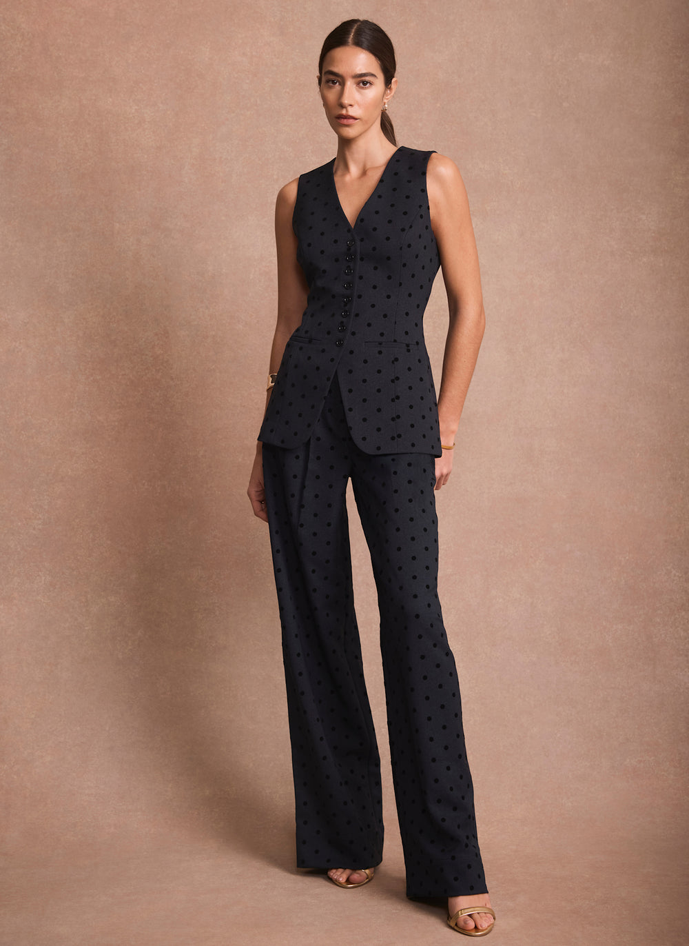 Navy Polka Dot Longline Waistcoat