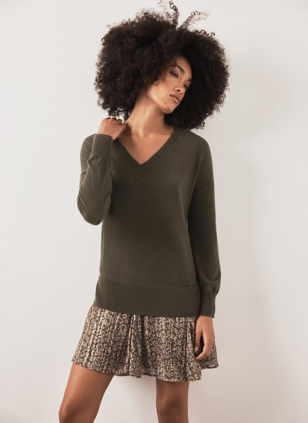 Green Wool Blend Printed Trim Mini Dress