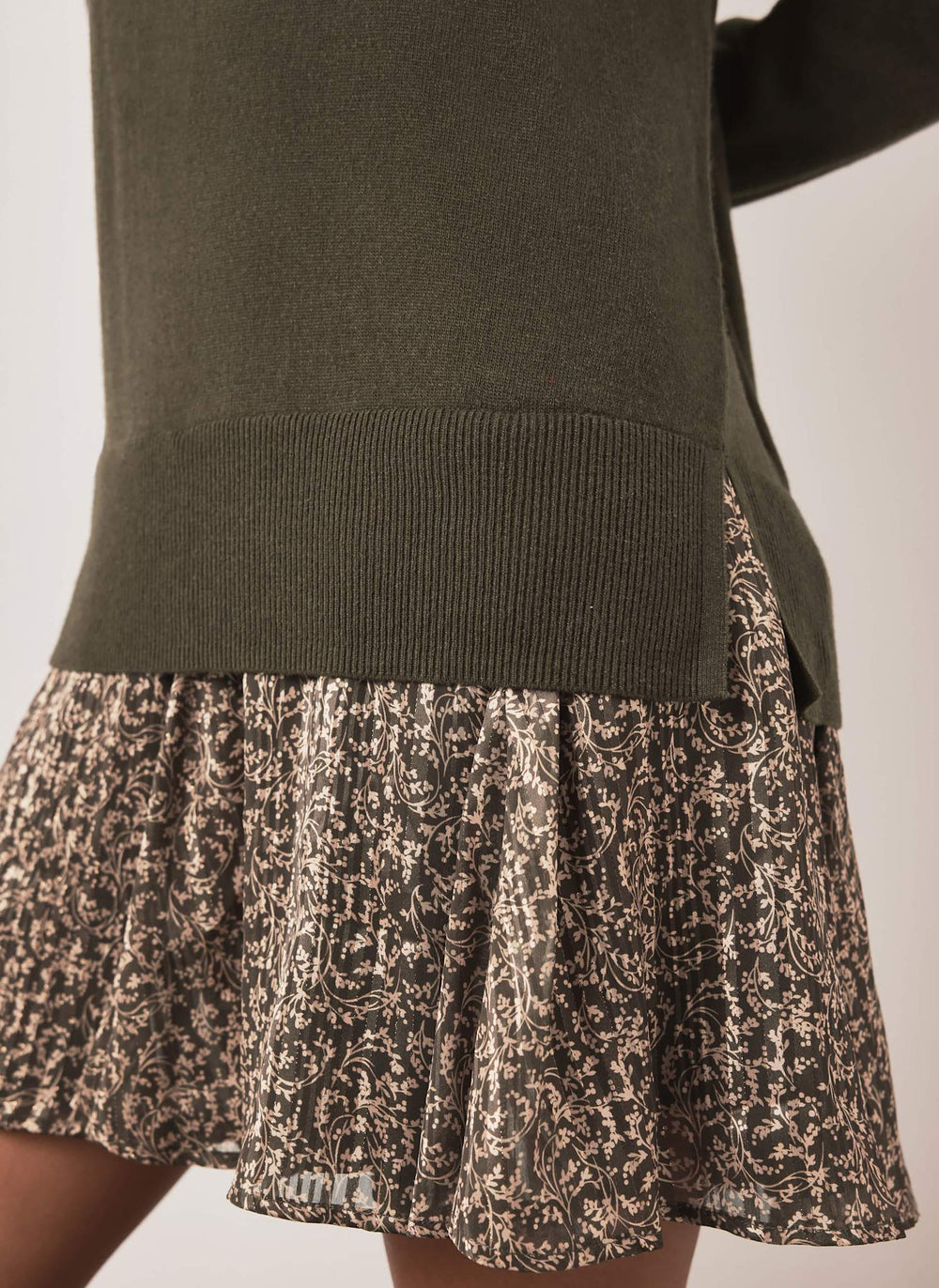 Green Wool Blend Printed Trim Mini Dress