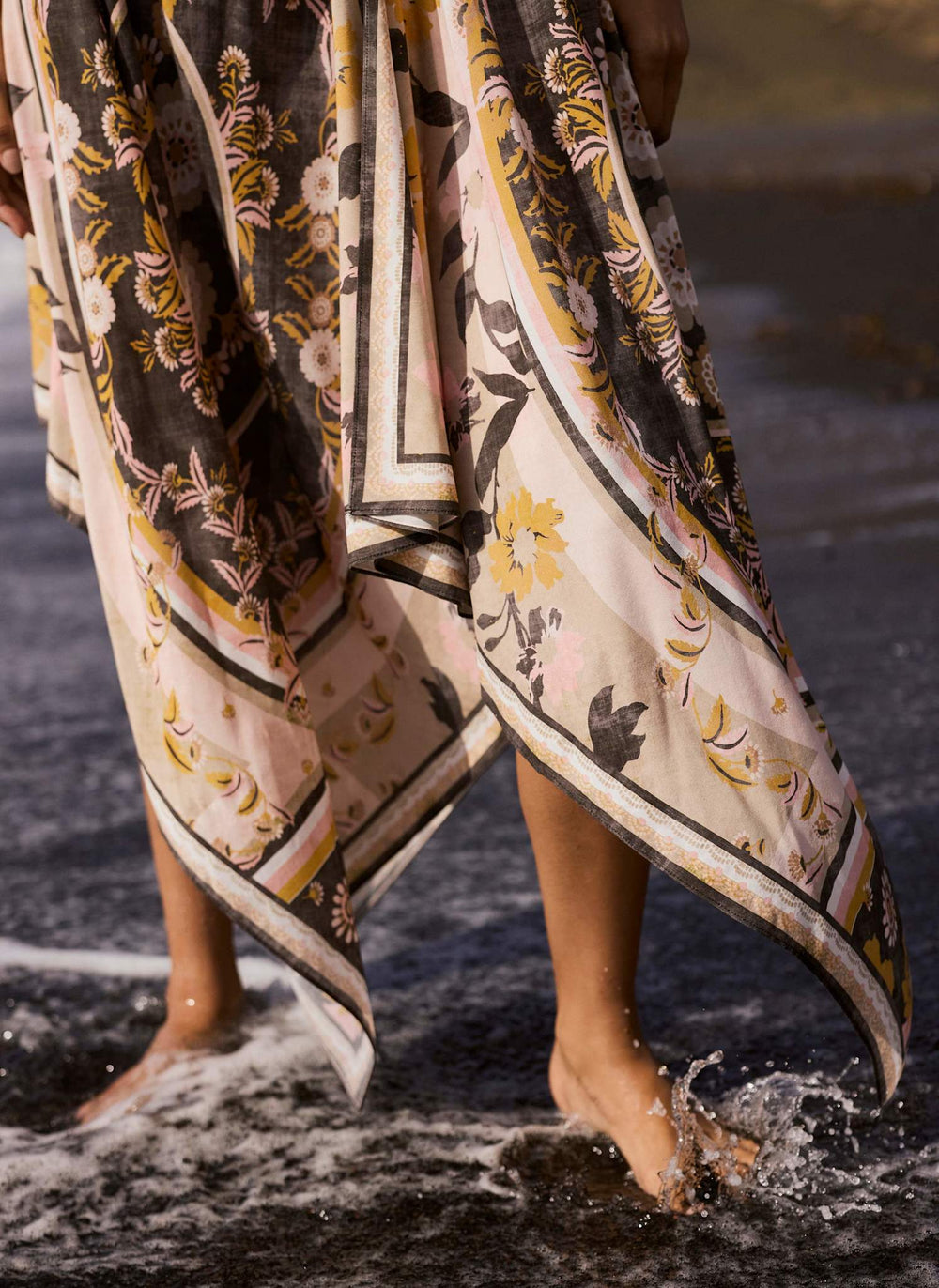 Neutral Floral Print Scarf Detail Maxi Dress