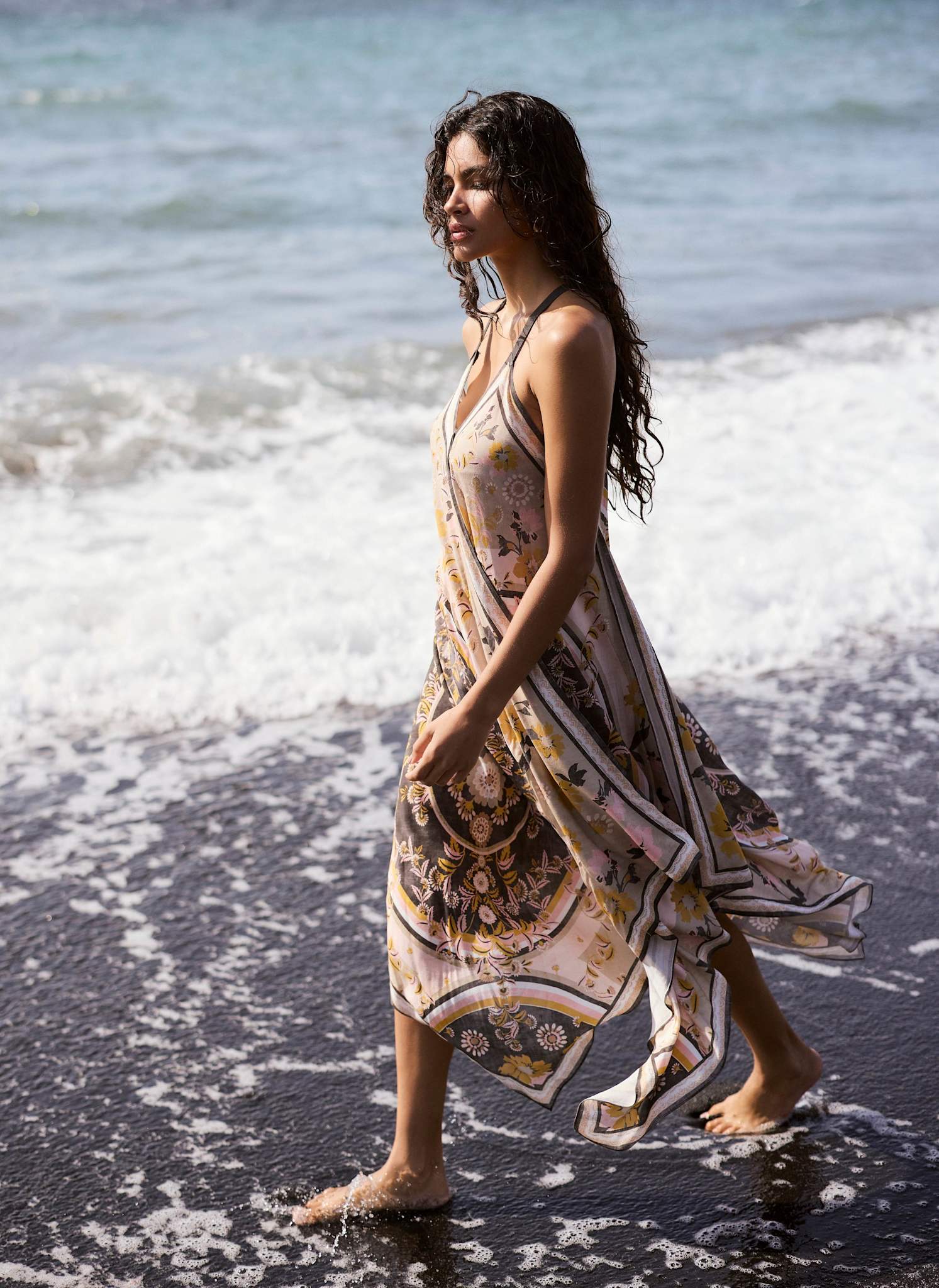 Neutral Floral Print Scarf Detail Midi Dress – Mint Velvet