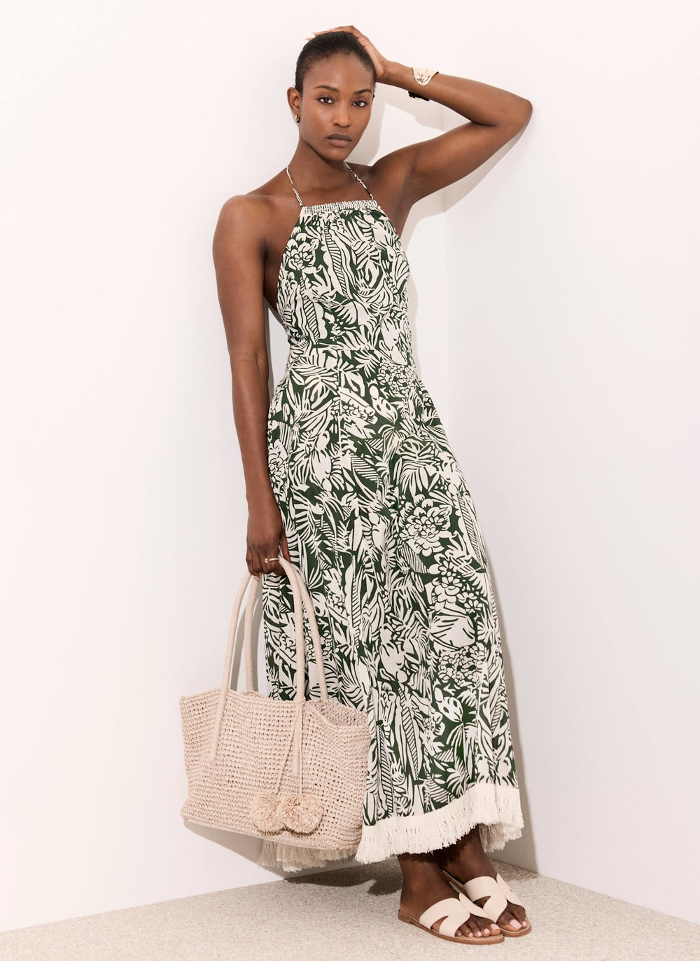 Green Printed Cotton Halterneck Maxi Dress Mint Velvet Green Printed Cotton Halterneck Maxi Dress Mint Velvet