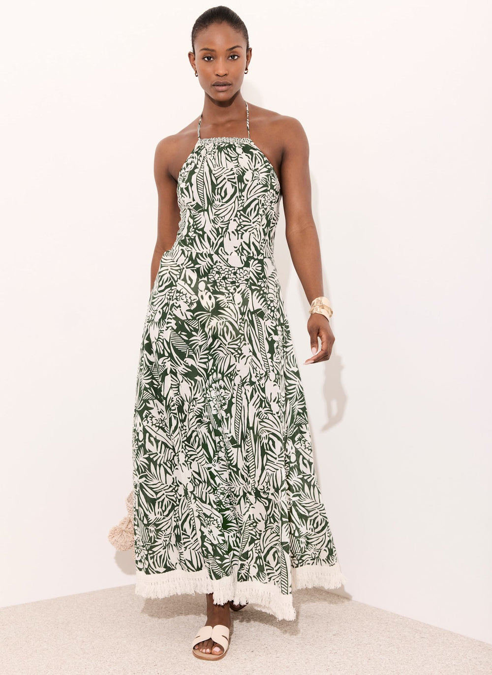 Green Printed Cotton Halterneck Maxi Dress Mint Velvet Green Printed Cotton Halterneck Maxi Dress Mint Velvet