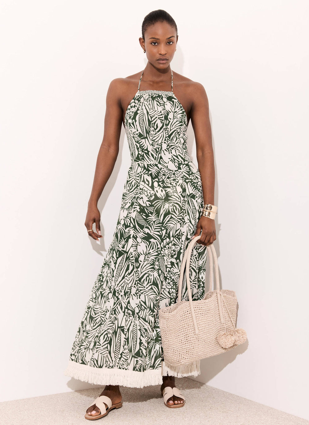 green emerald velvet dress Green Printed Cotton Halterneck Maxi Dress – Mint Velvet