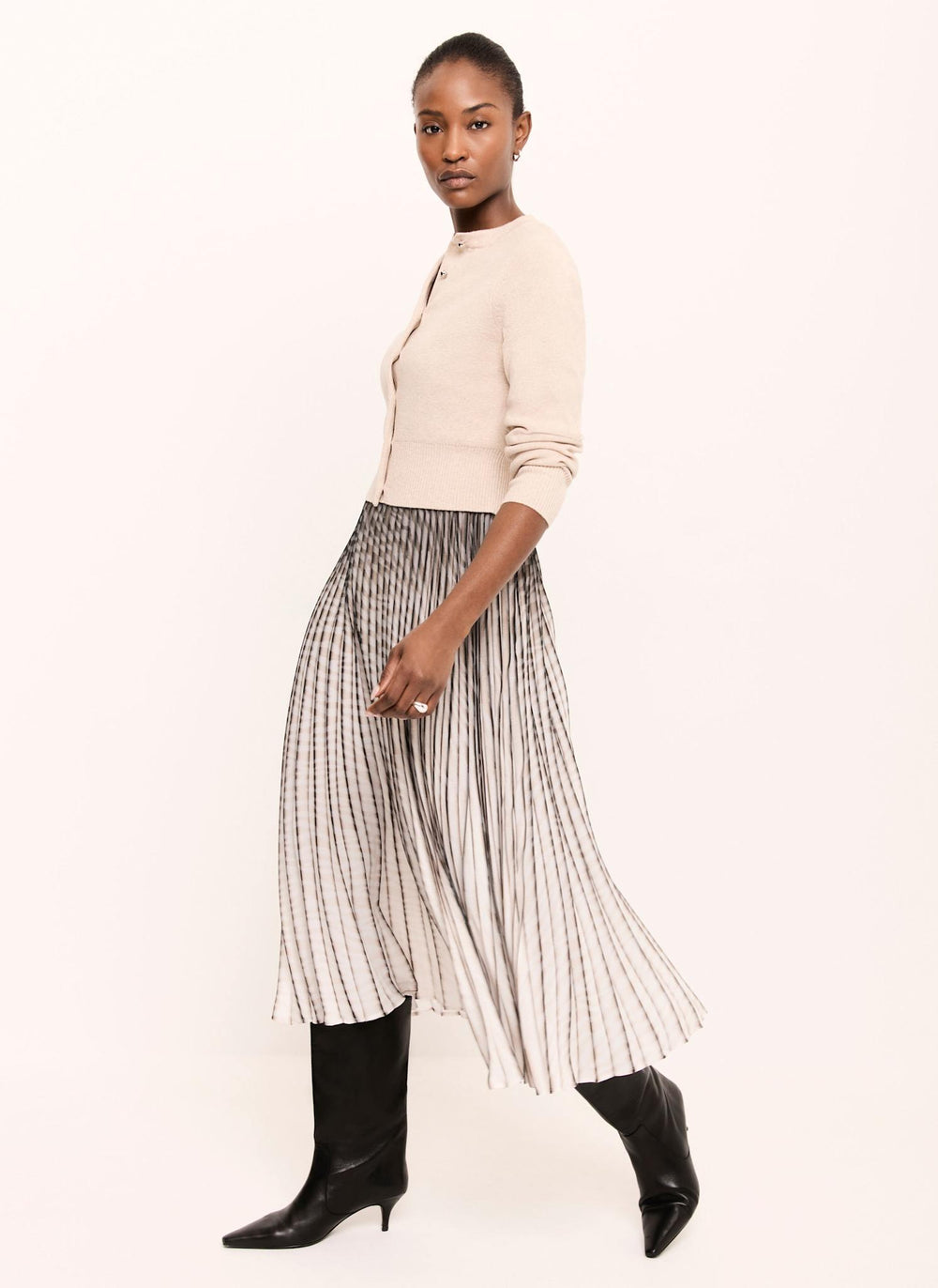 Neutral Print Knit Layered Midi Dress