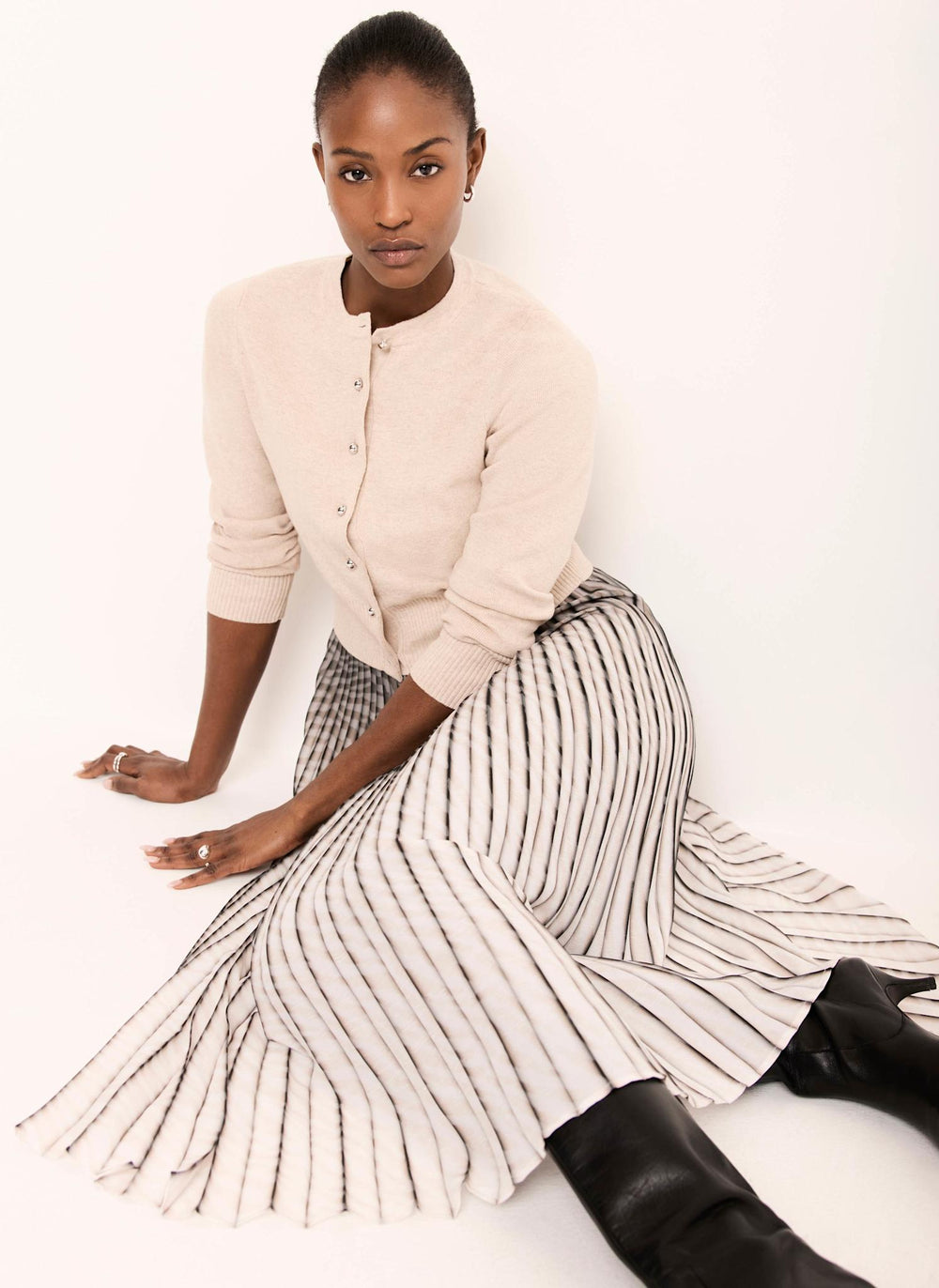 Neutral Print Knit Layered Midi Dress