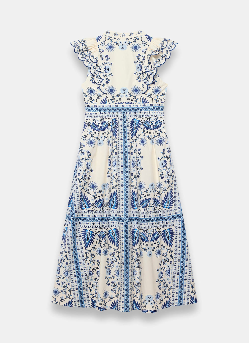 Blue Cotton Print Scallop Trim Midi Dress – Mint Velvet