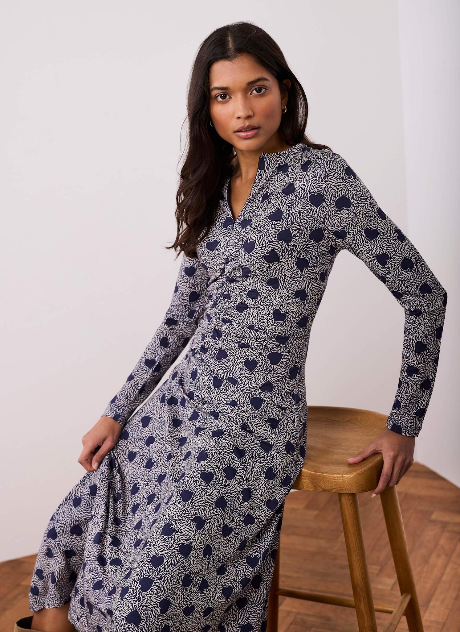 Navy Heart Print Zip Front Midi Dress – Mint Velvet