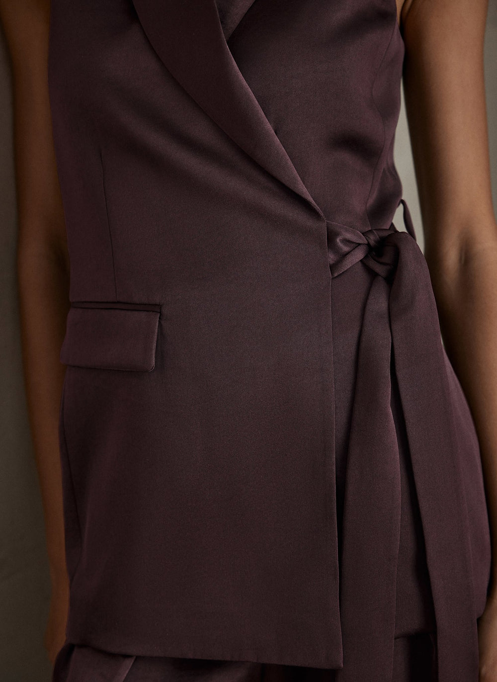 Burgundy Satin Longline Waistcoat