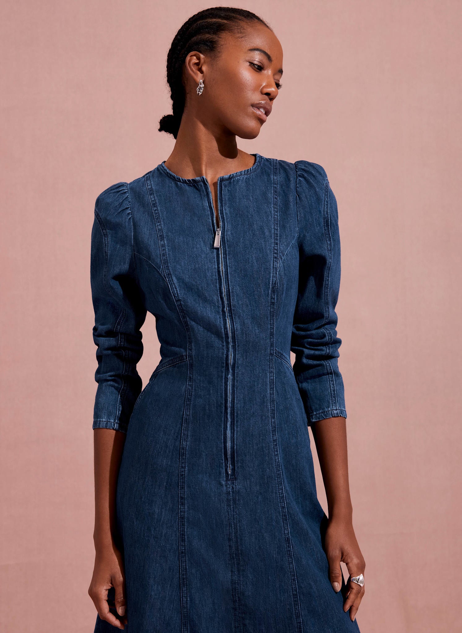 【美品】herlipto Eze Puff-Sleeve Denim Dress herlipto Eze Puff-Sleeve Denim Dress
