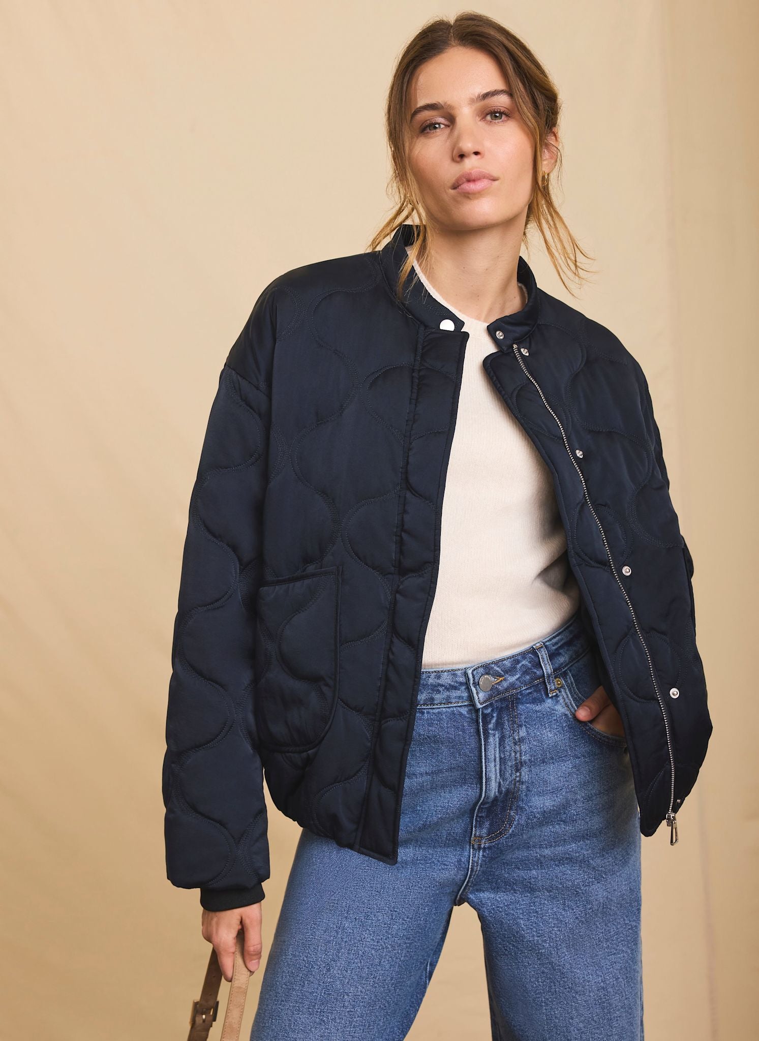 Navy Quilted Bomber Jacket – Mint Velvet