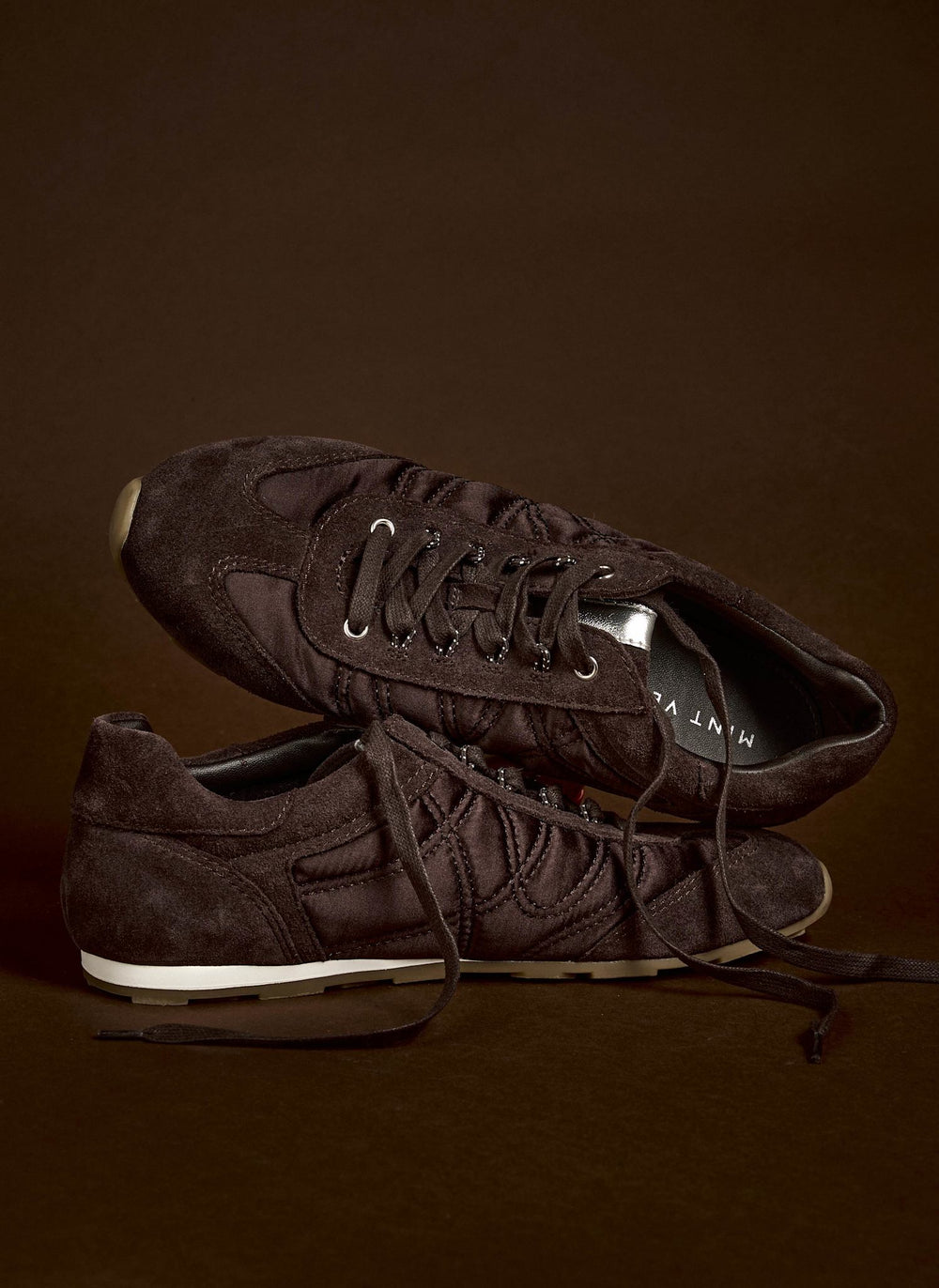 Rach Brown Suede Quilted Trainers